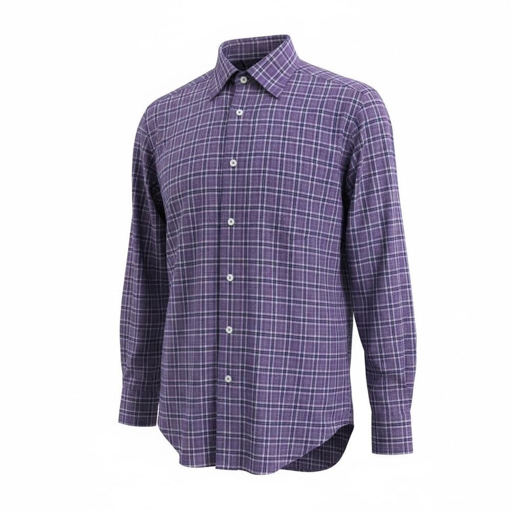 David Donahue Men Purple Multicolor Plaid Long Sleeve Button Front Shirt Size XL